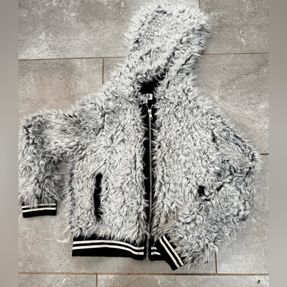 MIA Girl Fluffy Black and White bomber Jacket, size M